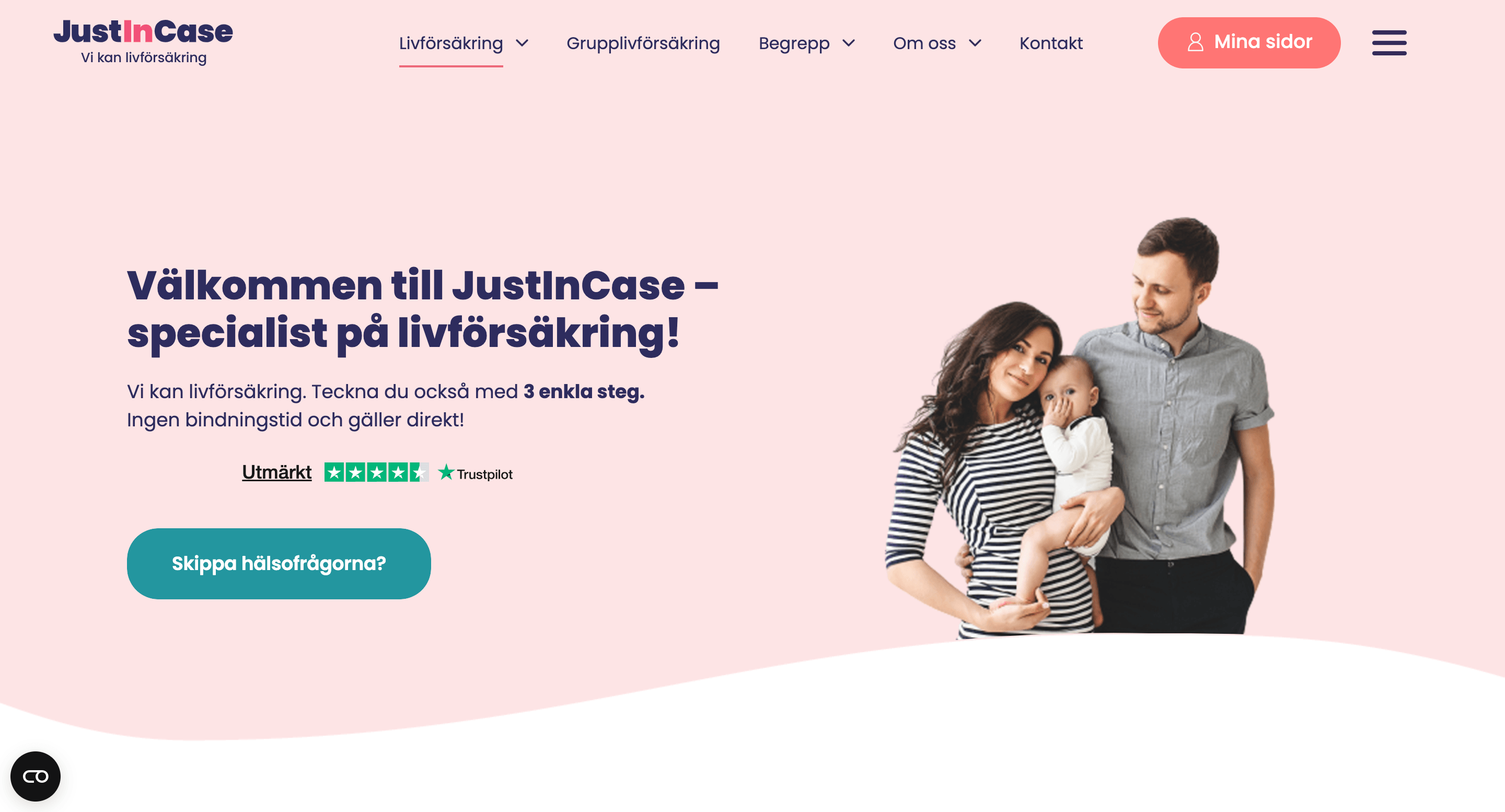 JustInCase försäkring hemsida