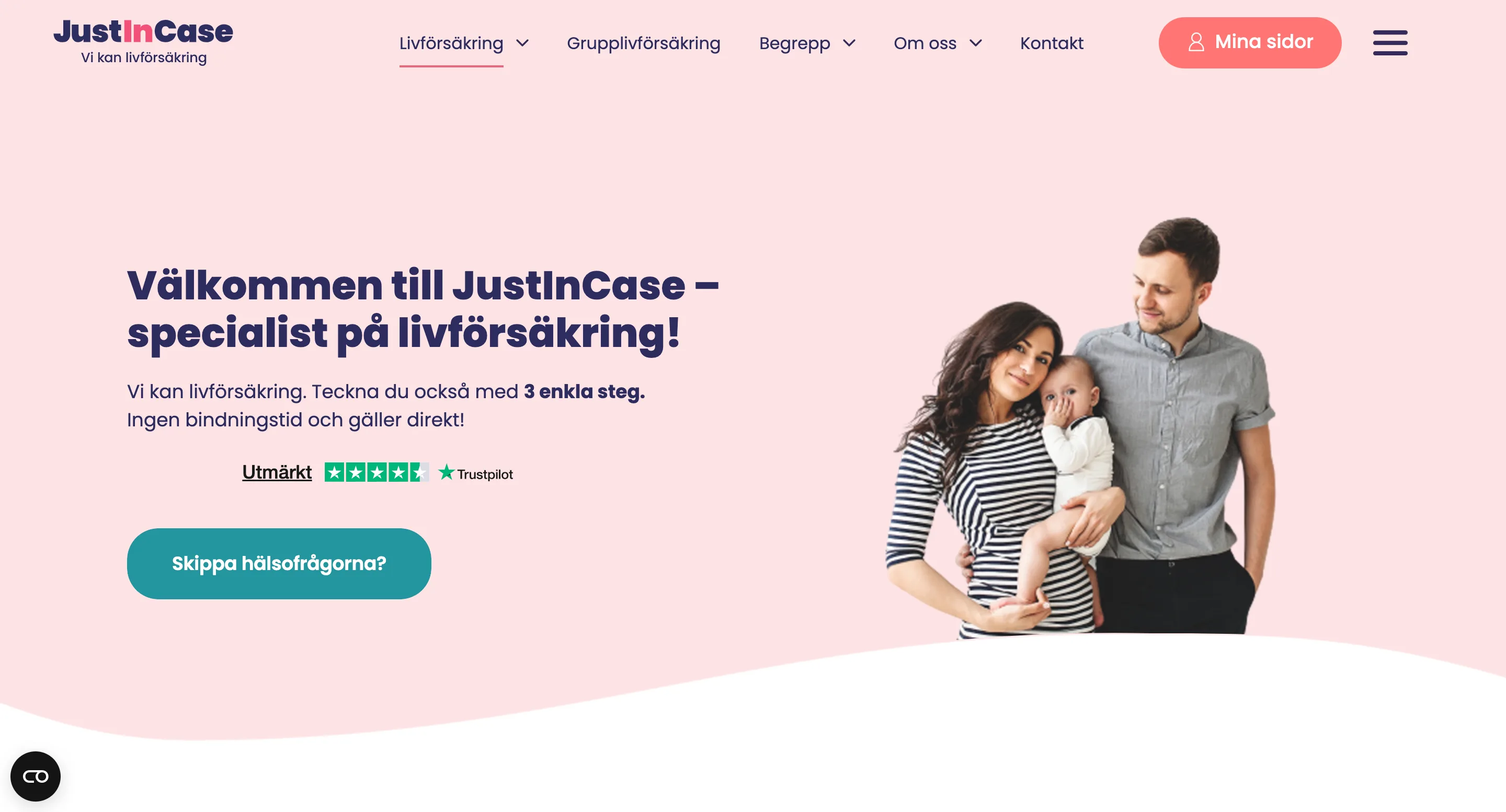 JustInCase försäkring hemsida
