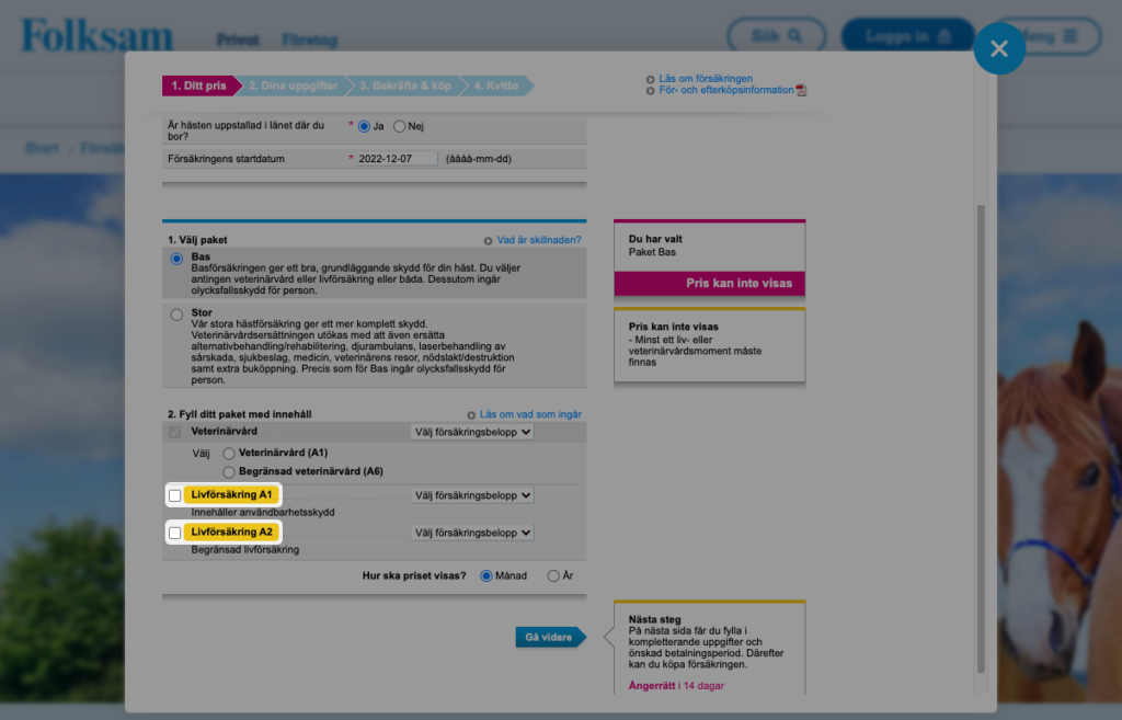 Välja mellan A1 eller A2 skydd påverkar priset