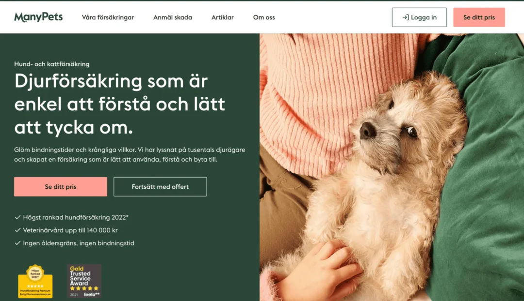 ManyPets hemsida
